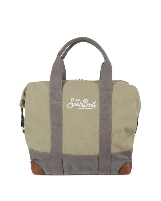 Mc2 Saint Barth Gray Logo-Embroidered Canvas Travel Bag for men