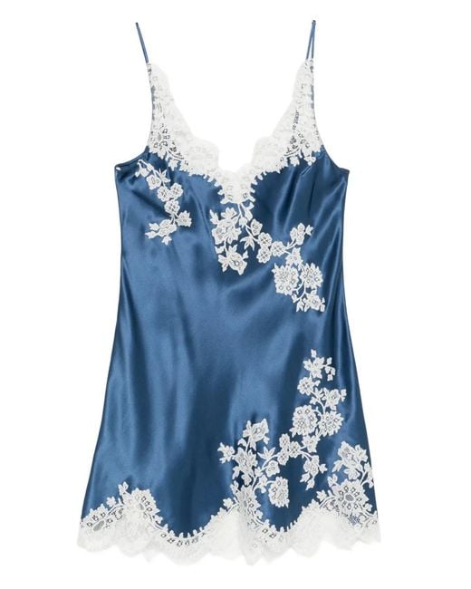 Carine Gilson Blue Lace-Detail V-Neck Slip