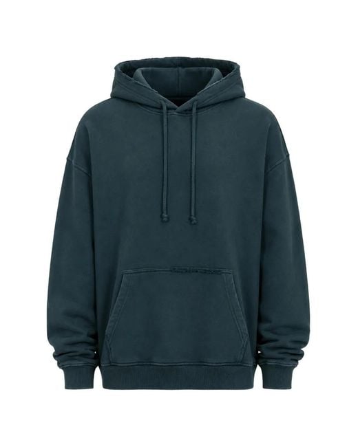 DIESEL Blue Hoodie With Rips And Crystal Details for men