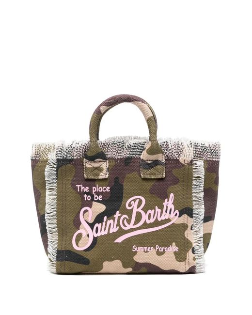 Mc2 Saint Barth White Camouflage-Print Frayed Beach Bag