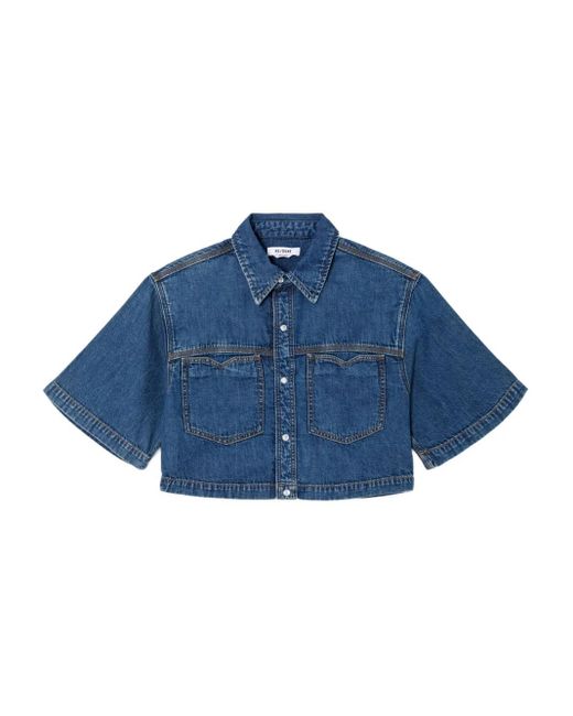 Camicia Crop A Maniche Corte di Re/done in Blue