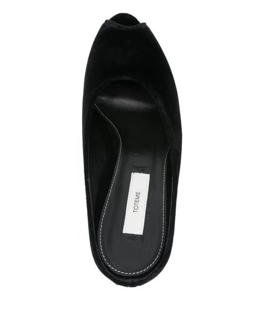 Totême Black Peep-Toe Velvet Wedge Mules