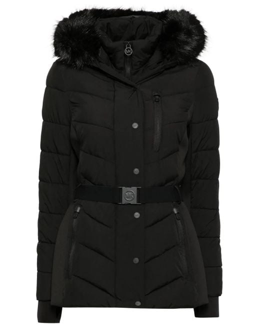 MICHAEL Michael Kors Black Faux Fur Trim Scuba Coat