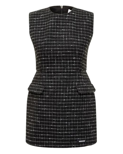 MSGM Black Checked Tweed Dress