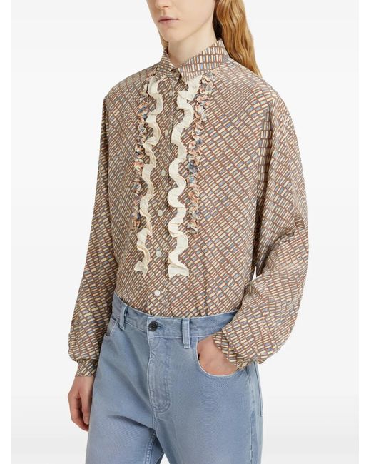 Marni Natural Ruffled Print Shirt