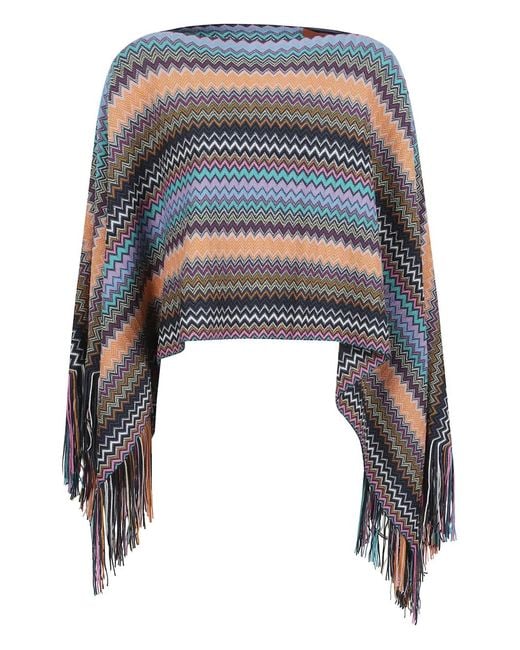 Missoni Blue Chevron-Pattern Fringed Cape