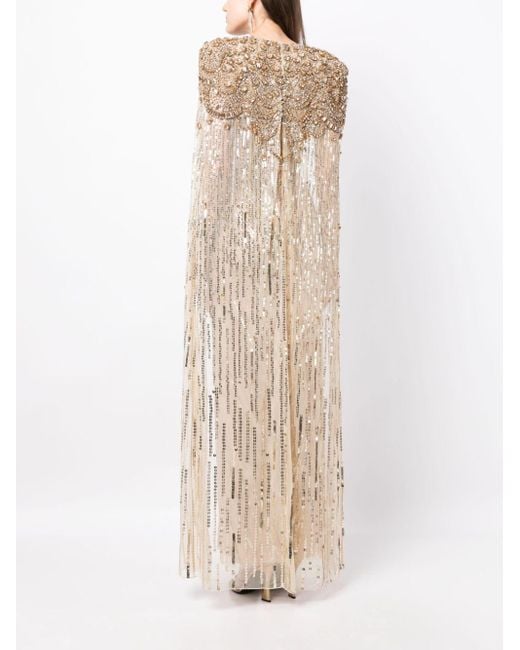 Jenny Packham Natural Lotus Cape-effect Embellished Tulle Gown
