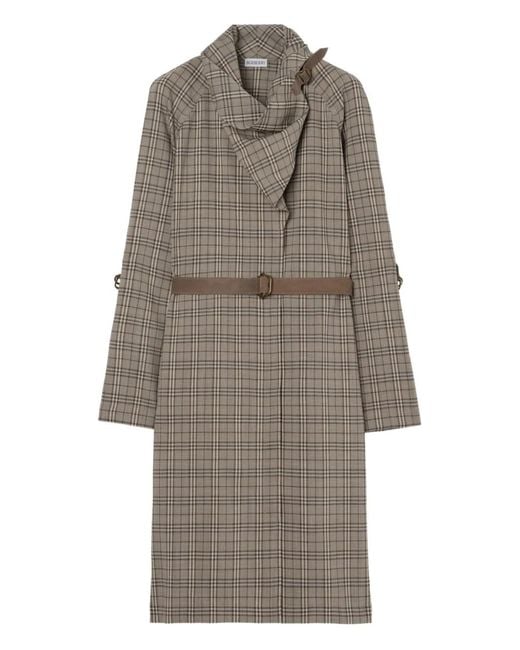 Burberry Gray Scarf-Collar Checked Mini Dress
