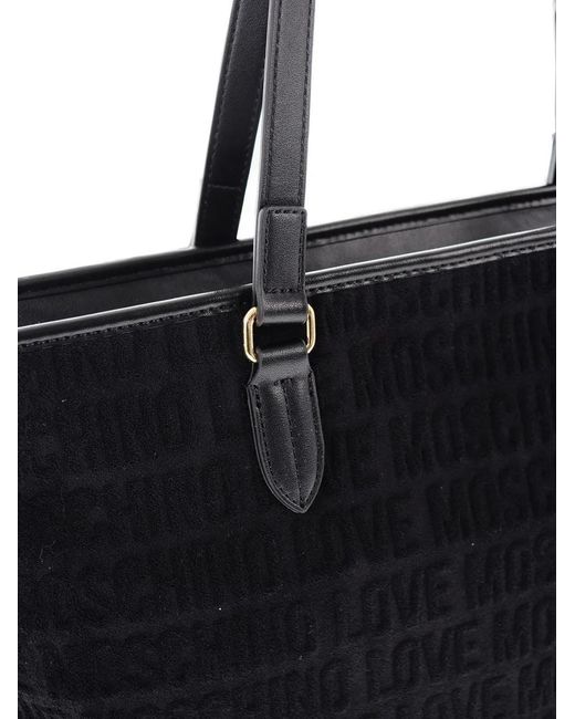 Moschino Black Love Terry Embossed Logo Tote Bag