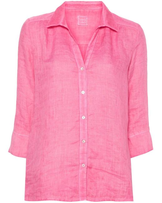Chemise à boutonnière sur le devant 120% Lino en coloris Pink