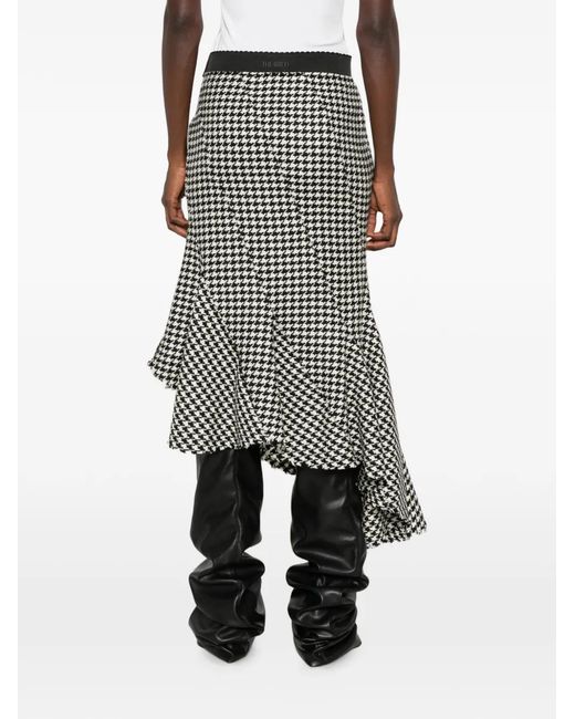 The Attico Gray Houndstooth-Pattern Asymmetric-Hem Midi Skirt