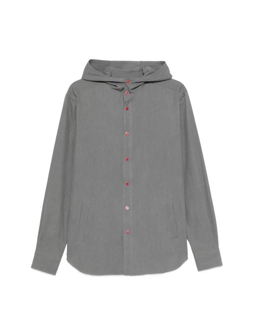 Kiton Gray Hooded Button-Up Shirt for men