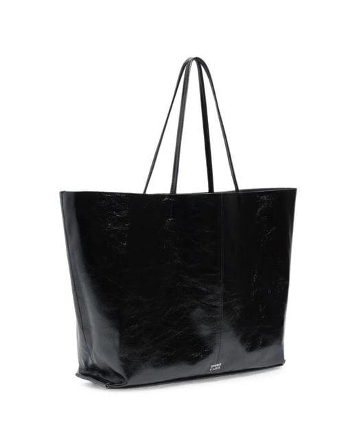 Bimba Y Lola Black Shiny Leather Maxi Shopper Bag