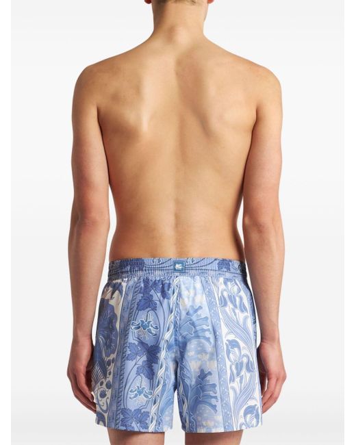 Etro Blue Graphic-print Swim Shorts for men