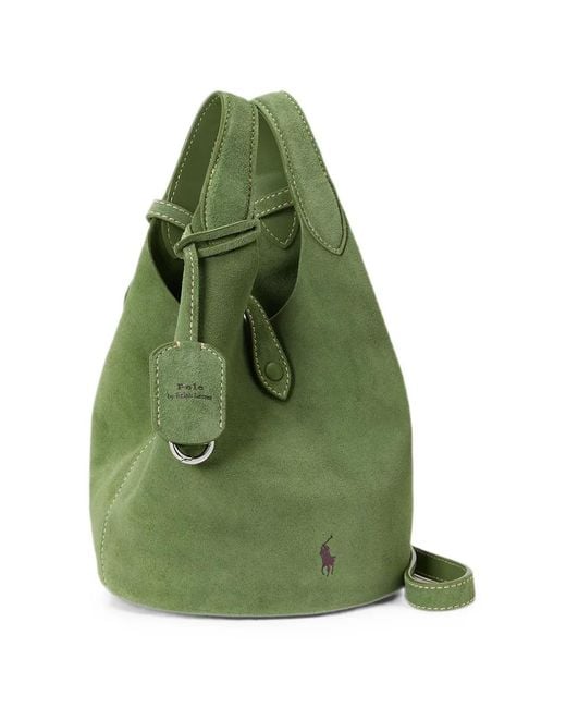 Polo Ralph Lauren Green Logo-Embroidered Suede Tote Bag