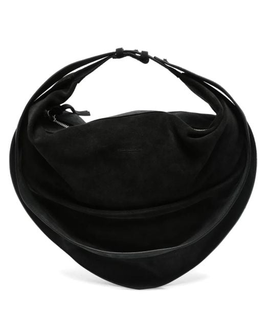 FEDERICO CINA Black Calf-Suede Curved Tote Bag