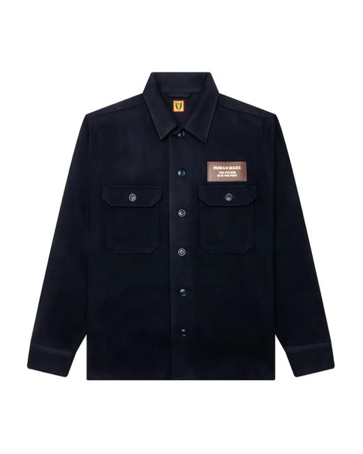 Human Made Blue Embroidered-Logo Overshirt for men