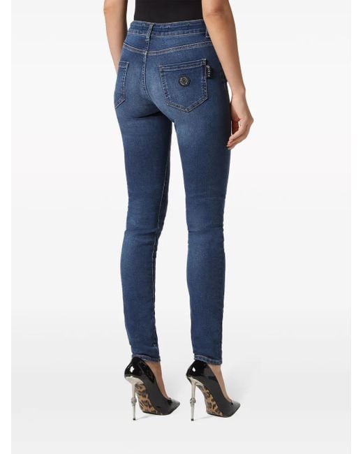 Philipp Plein Blue Logo-Appliqué Skinny Jeans