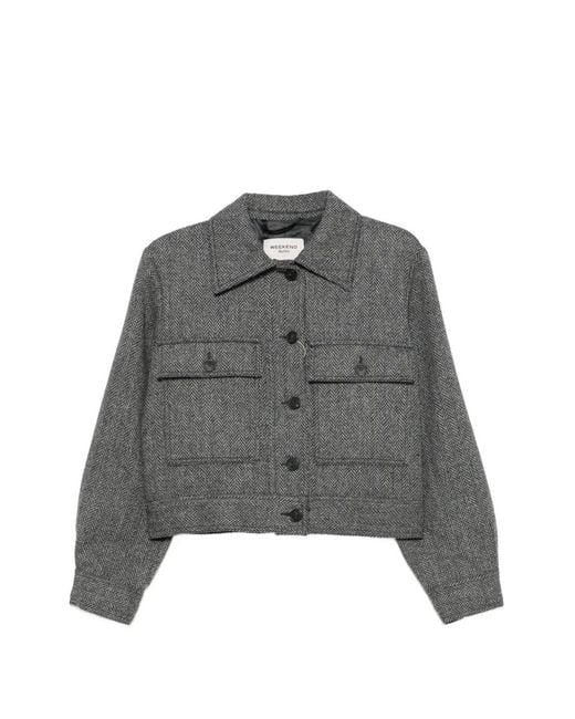Weekend by Maxmara Gray Herringbone-Pattern Wool Jacket