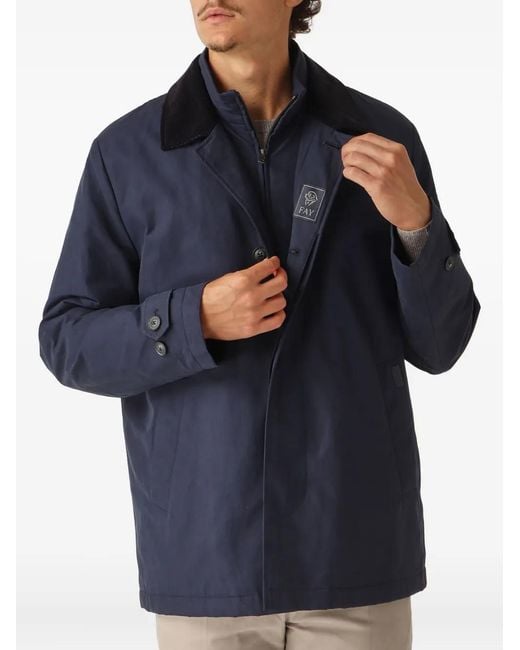 Fay Blue Double-Layer Corduroy-Collar Jacket for men