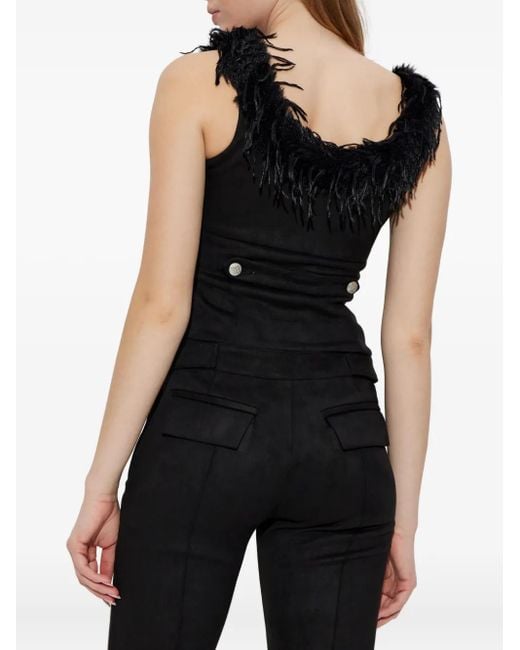 Top con ribete de plumas M I S B H V de color Black