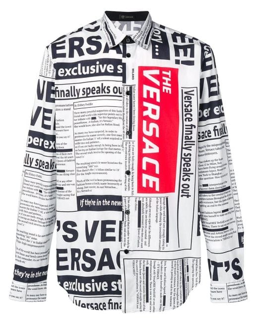Camisa con estampado de periódico Versace de hombre de color Blanco | Lyst