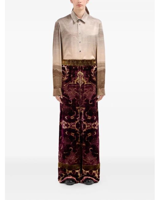 Pierre Louis Mascia Red Damask-Print Velvet Trousers