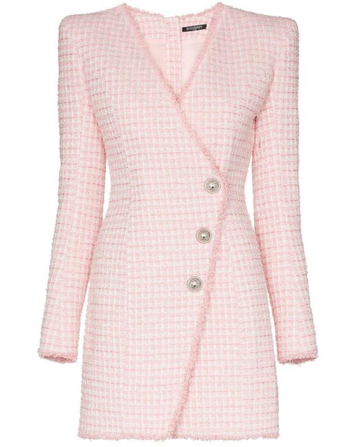Balmain Pink Tailored Bouclé Tweed Dress