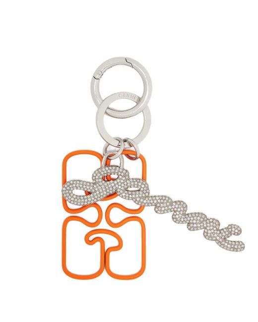 Ganni White Chain-Embellished Keyring