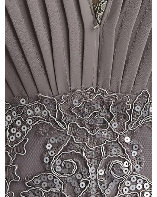 Tadashi Shoji Gray Pleated V-Neck Maxi Dress