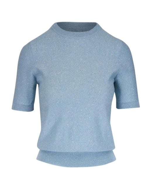 Kinross Cashmere Blue Fein Gestricktes Oberteil