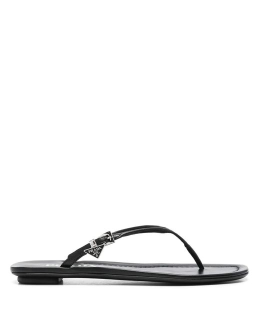 Prada Black Enamel Triangle-Logo Slides