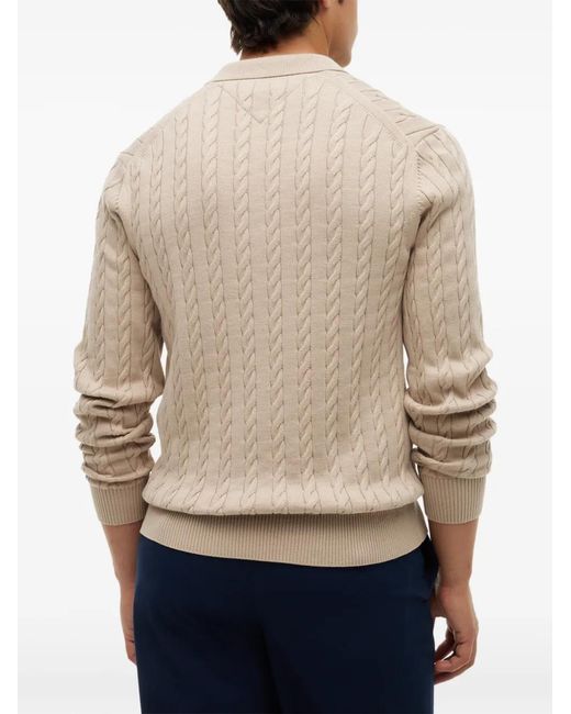 Tommy Hilfiger White Cable-Knit Polo Sweater for men