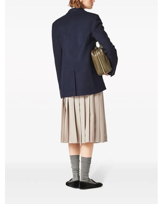 Miu Miu Natural Pleated Gabardine Wool Skirt