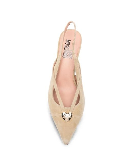 Love Moschino Natural Heart-Plaque Slingback Pumps