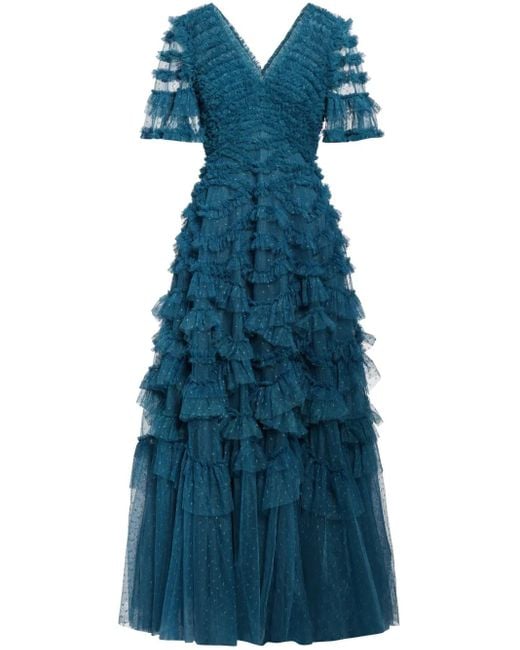 Needle & Thread Marilla Avondjurk Met Ruches in het Blue