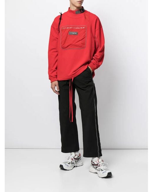 Iceberg Red Logo-Patch Cotton Sweatshirt for men