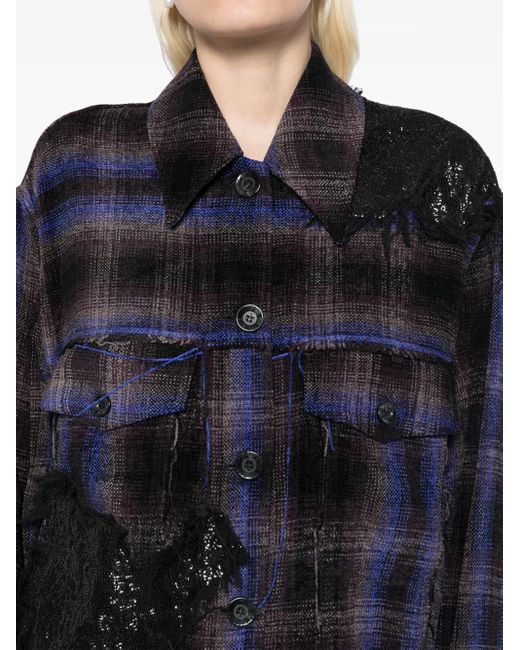 Song For The Mute Blue Embellished Check Pattern Jacket