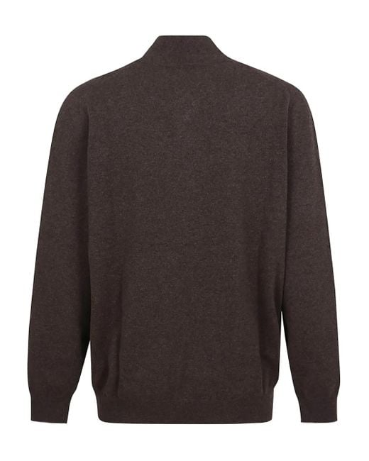 Brunello Cucinelli Brown Half-Zip Cashmere Sweater for men