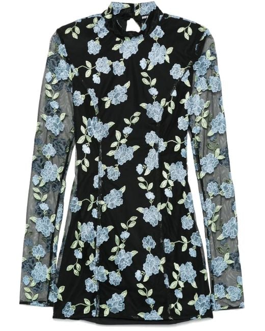 ROTATE BIRGER CHRISTENSEN Black Short Dress With Floral Embroidery