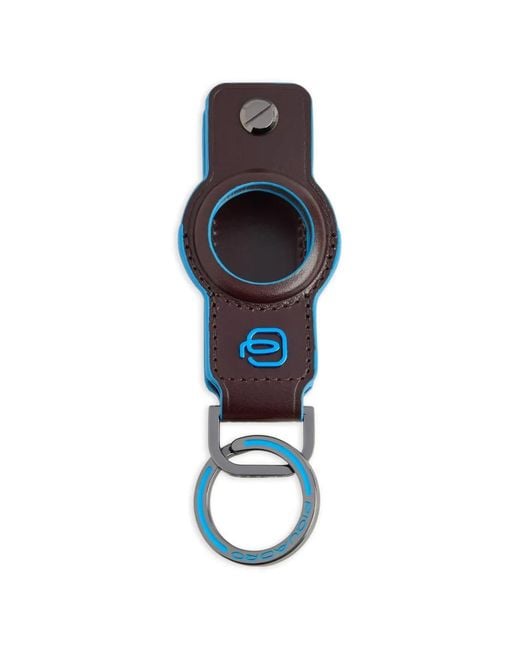 Piquadro Blue Airtag Leather Keychain