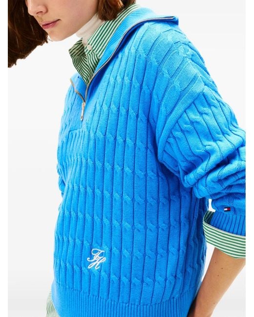 Tommy Hilfiger Blue Zip Cable-Knit Sweater