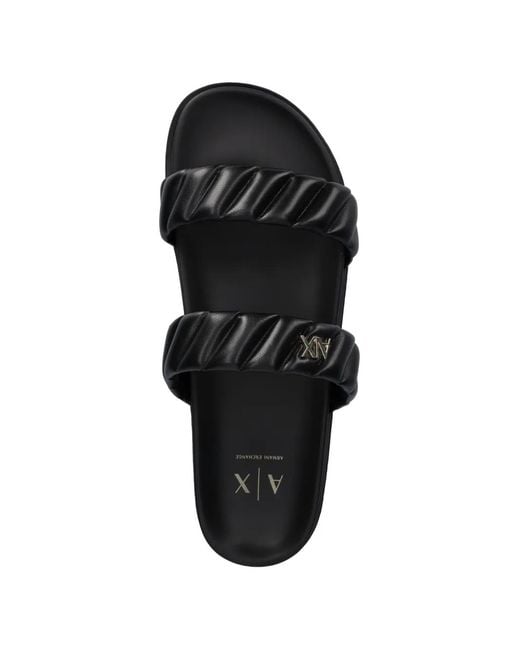 ARMANI EXCHANGE Black Quilted Double-Strap Slides