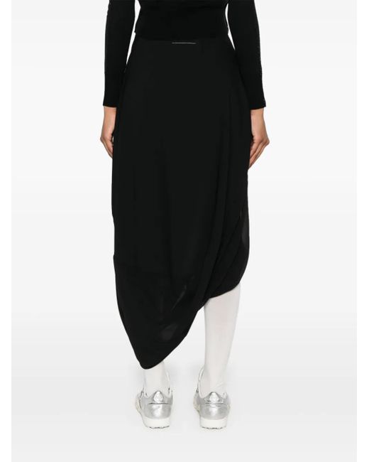 MM6 by Maison Margiela Black Asymmetric Draped Midi Skirt