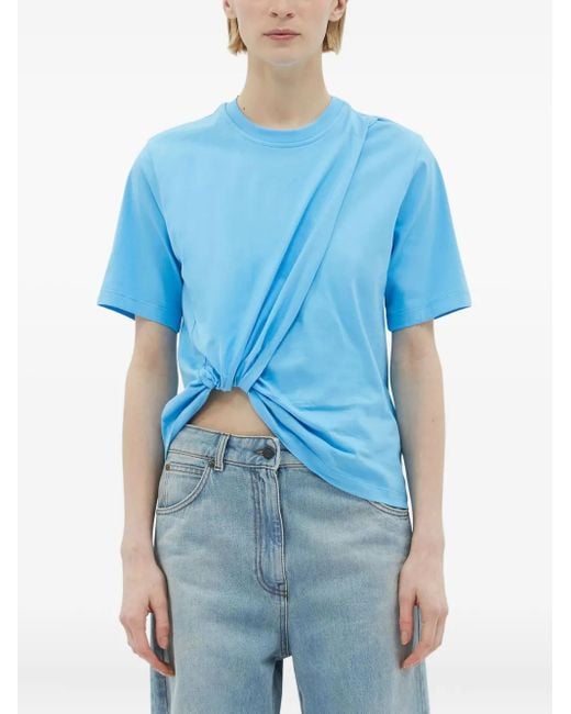 MSGM Blue Twisted-Detail T-Shirt