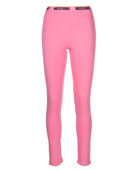 Moschino Pink Logo-appliqué High-waisted leggings