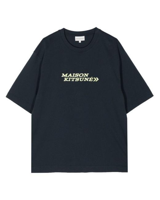 Maison Kitsuné Blue Logo-embroidered Cotton T-shirt for men