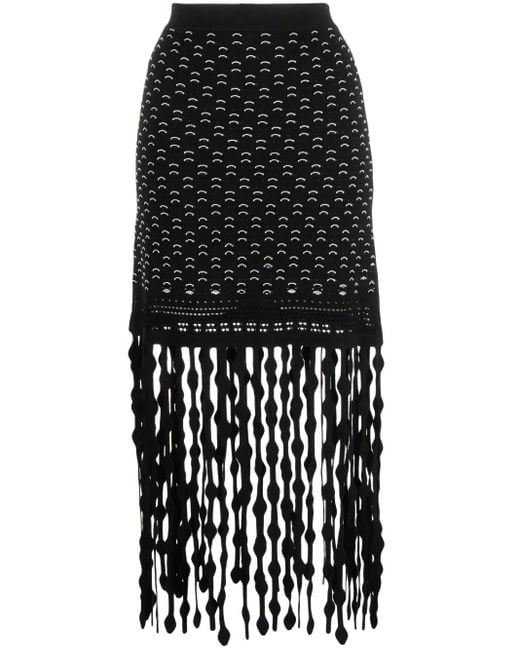 Jonathan Simkhai Black Filippa Lattice Fringed Skirt