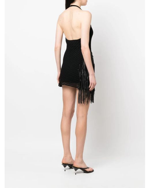 1017 ALYX 9SM Black Fringe-Trim Crochet-Knit Mini Dress
