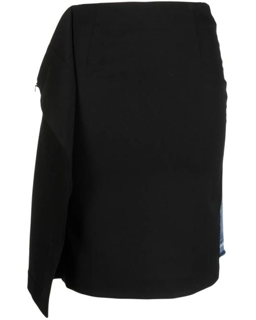 MM6 by Maison Margiela Black Asymmetric Panelled Denim Skirt